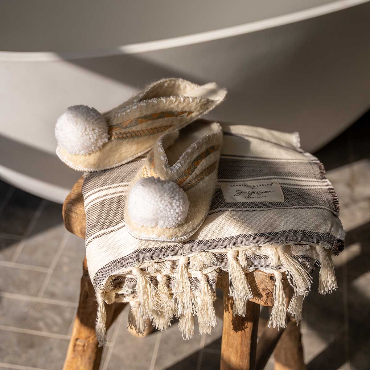 Greece Pom Pom Slippers - Small