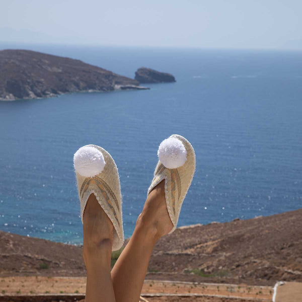 Greece Pom Pom Slippers - Medium